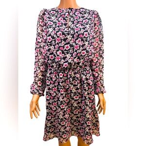 Banana Republic Black and Pink Floral Long Sleeve Dress Medium NWT
